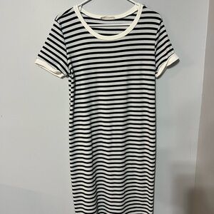 Classic Black and White Striped Maternity Dress